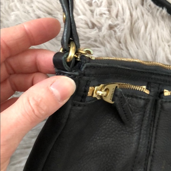 Black Fossil Leather Handbag Purse soft - Picture 3 of 7